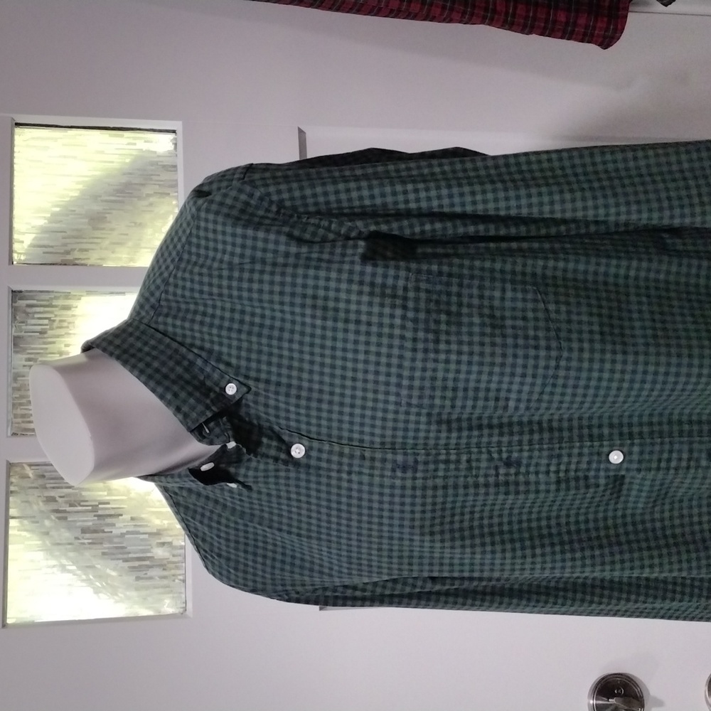 J. Crew mens blue and green micro plaid cotton shirt. Large